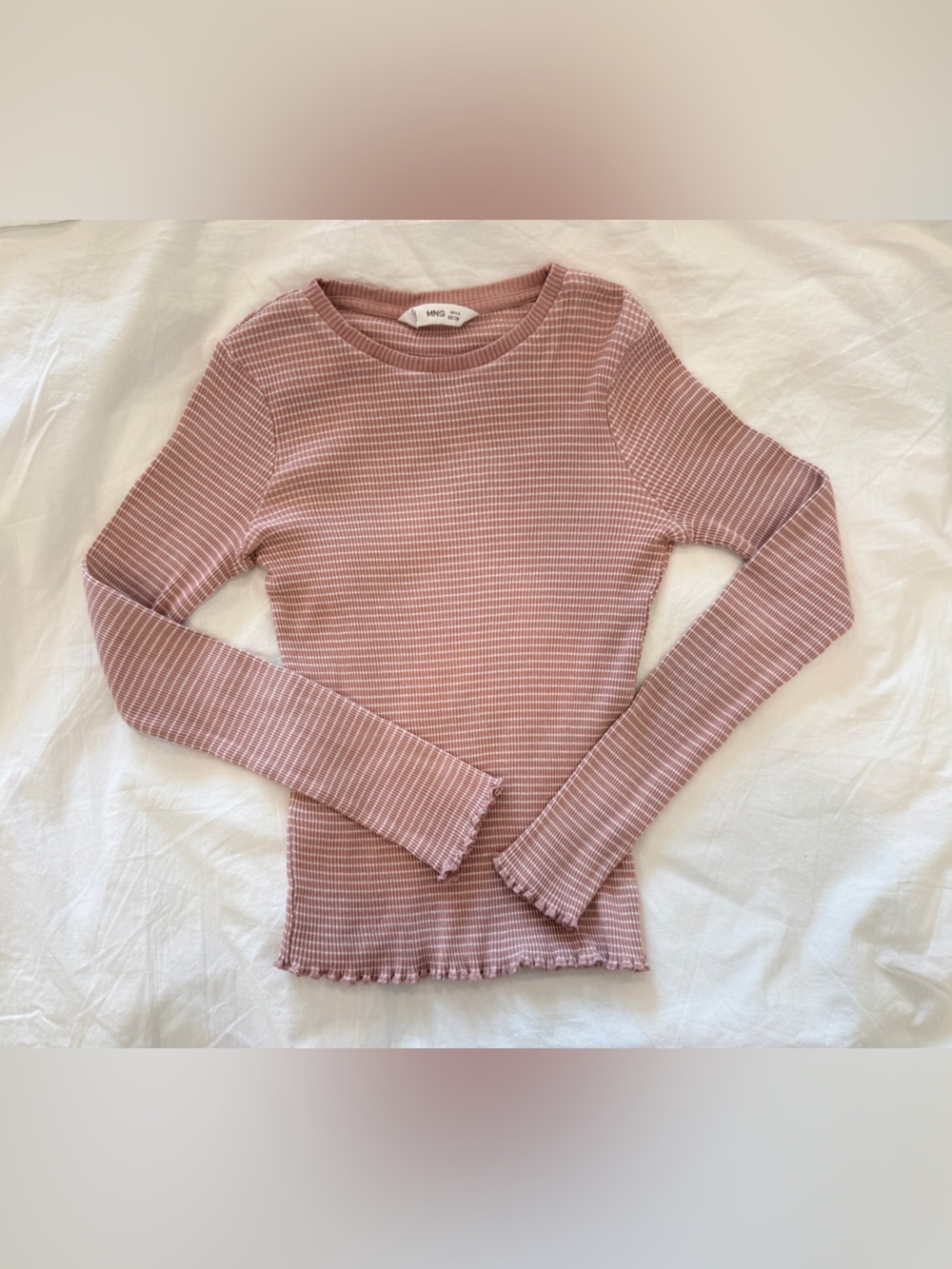 MNG/ Mango stretchy Striped Ribbed Top in Dusty Pink and White size 11/12